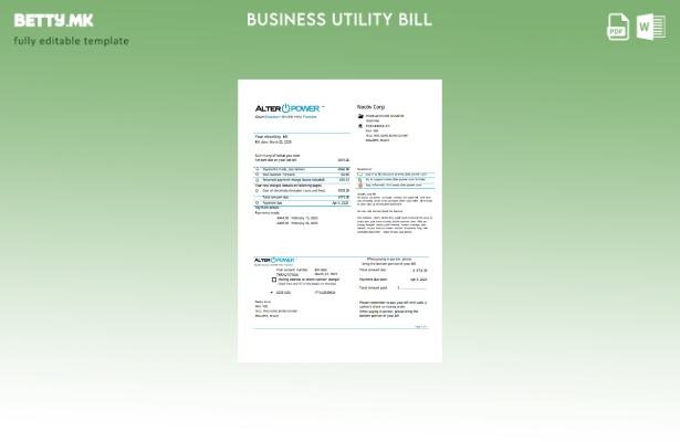 Модерен стил AlterPower Malta шаблон за деловна сметка за доказ за адреса за ком